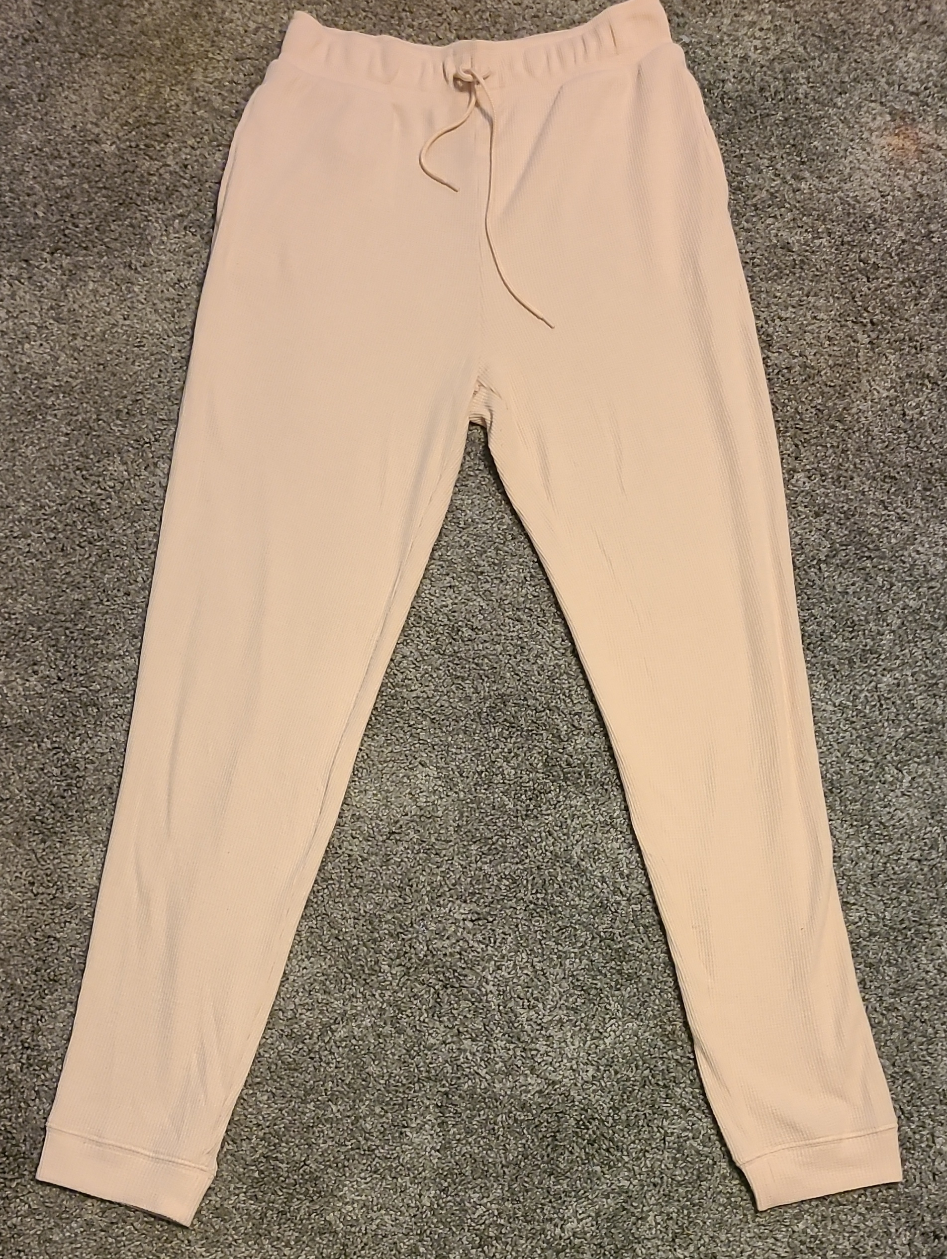 Pink Victoria's Secret Cream Ribbed Sleepwear Jogger Bottoms